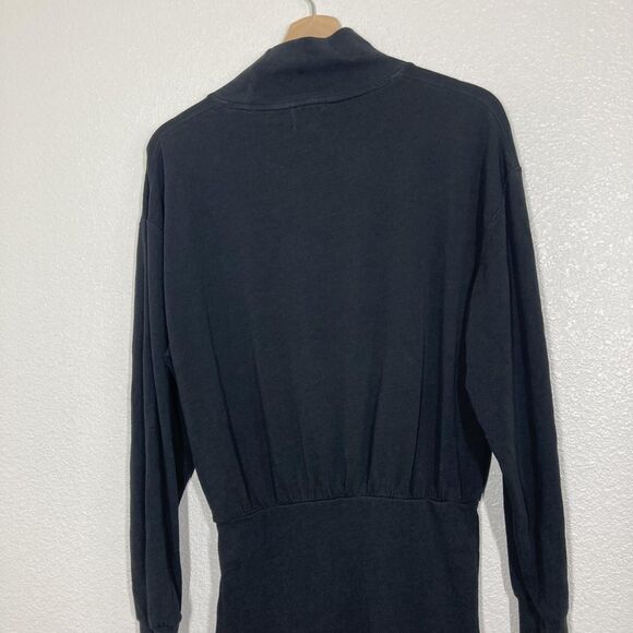 Nation LTD Lisa Dress Small Jet Black Mock Neck Long Sleeve Cotton Button Hem - Picture 14 of 16
